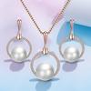 Round Imitation Pearl Pendant Necklace and Earrings Jewelry Set with Rhinestones, Birthday and Holiday Accessory Gift