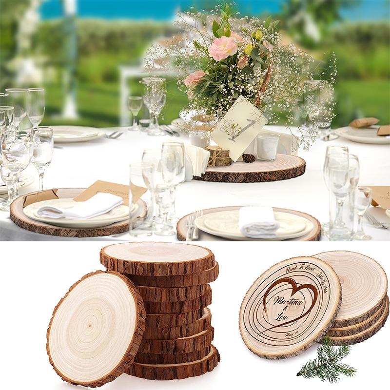 3-12cm Thick Natural Pine Round Unfinished Wood Slices Circles with Tree Bark Log Discs DIY Crafts Rustic Wedding Party Painting