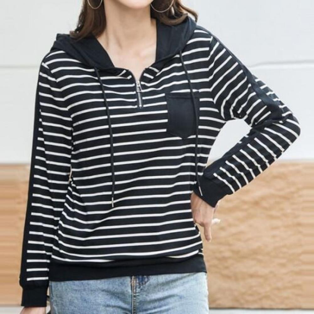 Navava Men S NT2988 STriped Zip PoinT Hoodie Long Sleeve T ShirT