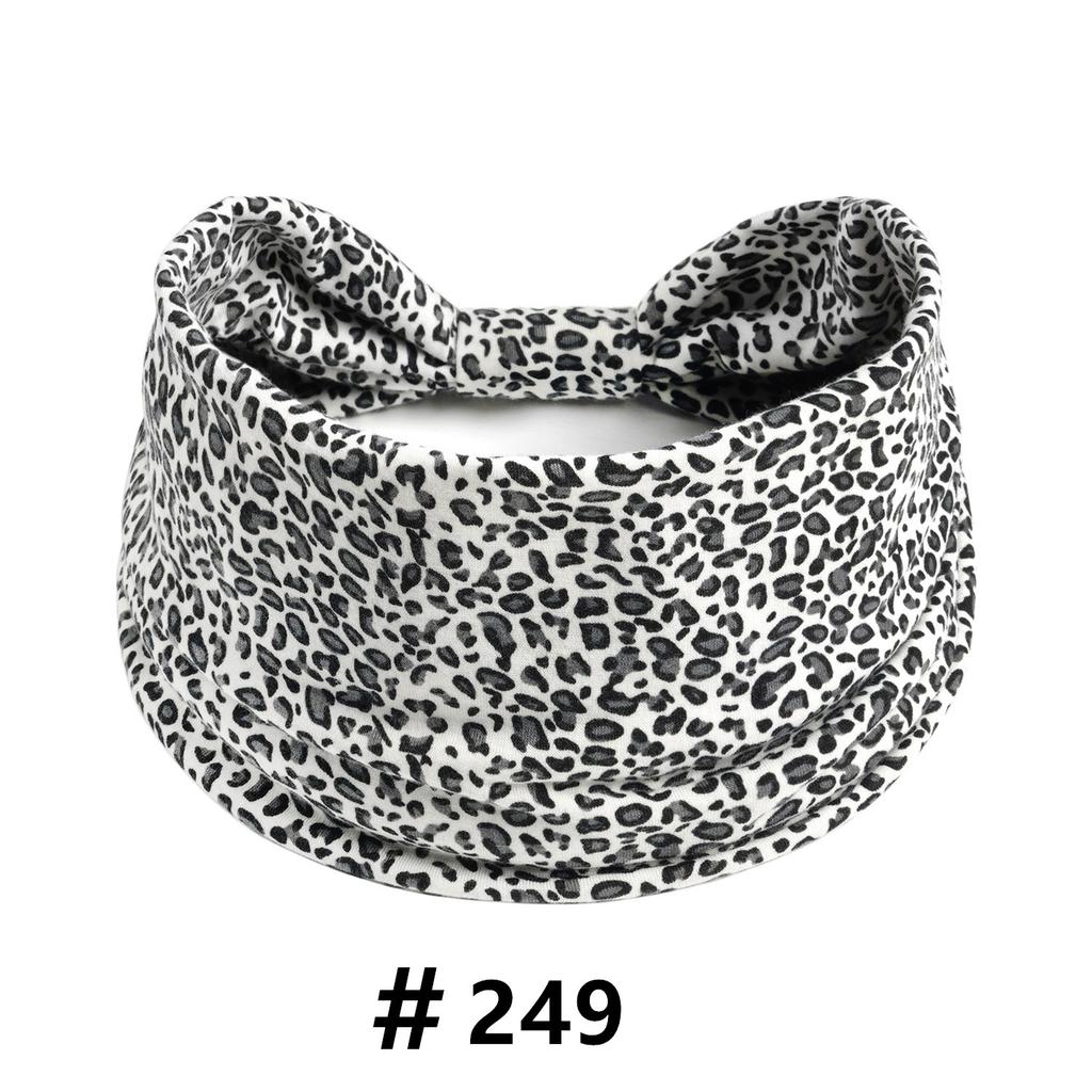 Leopard Print Headbands for Women Wide Boho Turban Head Wraps Cotton Knotted Elastic Hairbands Non Slip Workout Hair Accessories