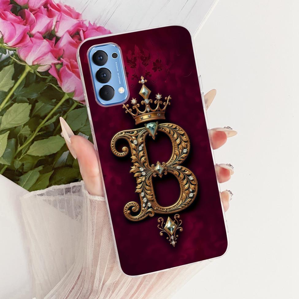 Transparent Für Oppo Reno4 4G Hülle CPH2113 Luxuriöse Krone A-Z Buchstaben 2D Flaches Muster Weicher Bumper Für Oppo Reno 4 4G Handyhülle