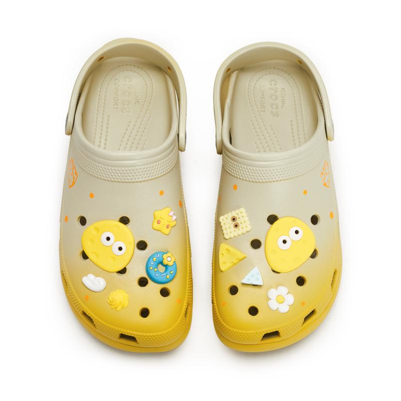 Crocs Classic Platform Clog 811 Made Mango Cheese Special Shoe Box Cute Cartoon Summer Soft Squishy Feel Women's Clogs Beige