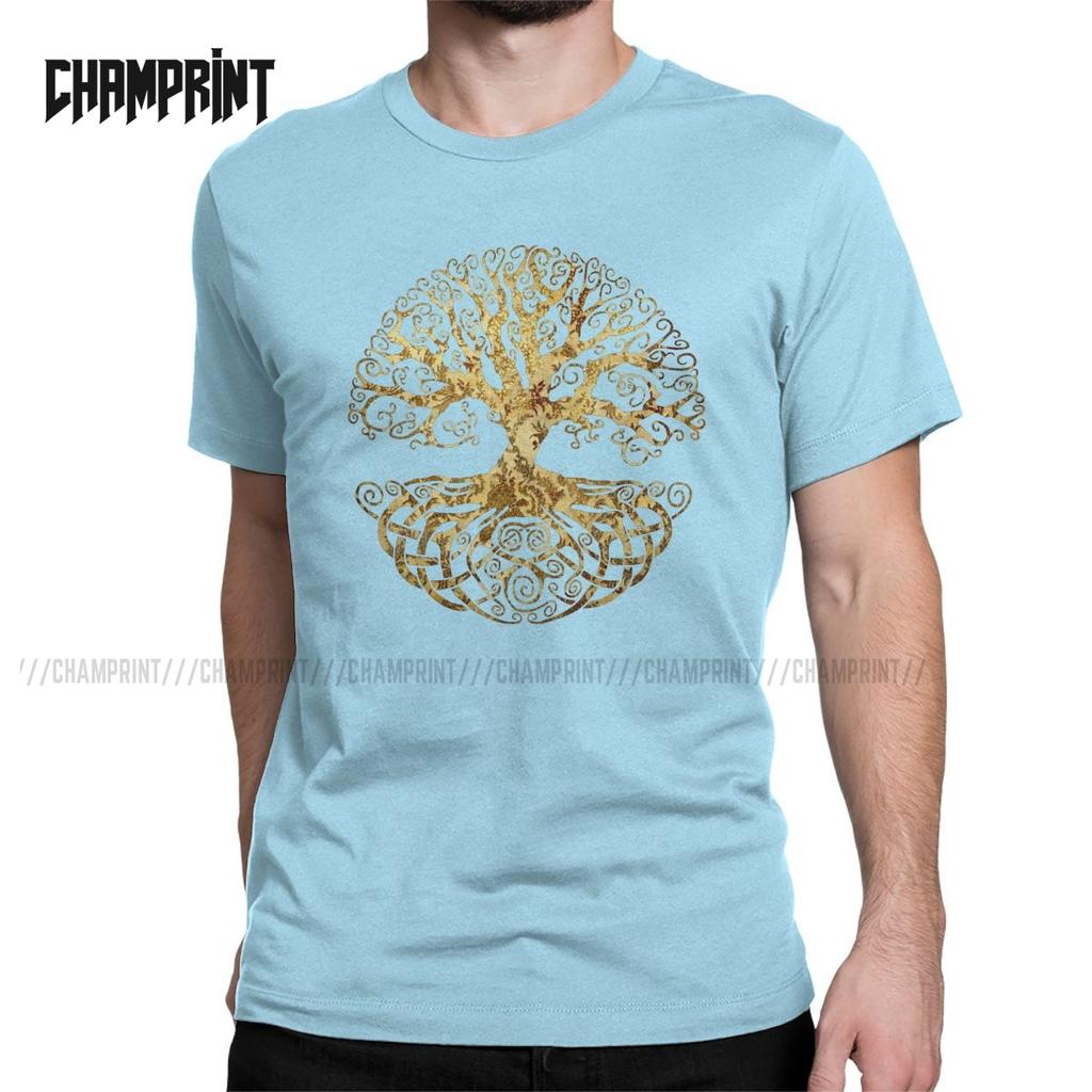 Tree Of Life T-Shirt for Men Forest Nature Budda Symbol Novelty Pure Cotton Tees Round Neck Short Sleeve T Shirts Birthday Gift