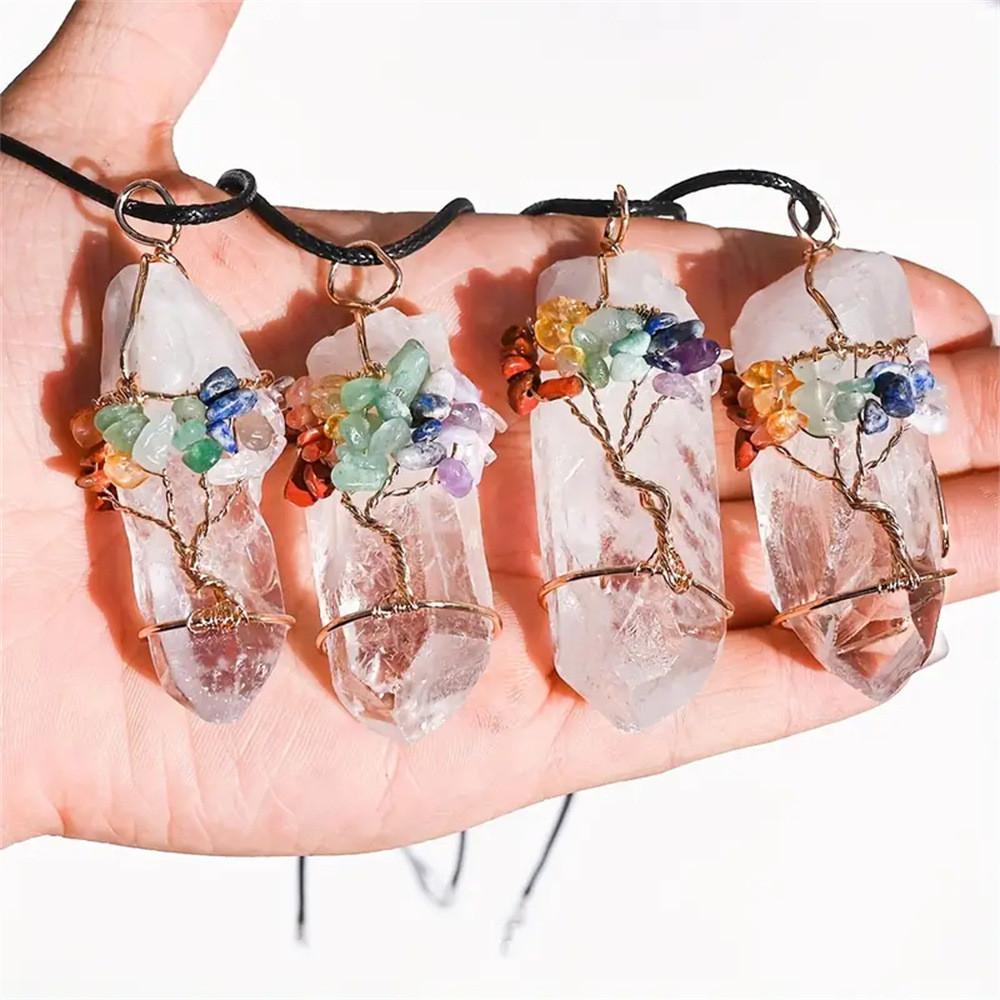 Natural Crystal Tree Of Life Pendant With Handmade Design For Jewelry Enthusiasts