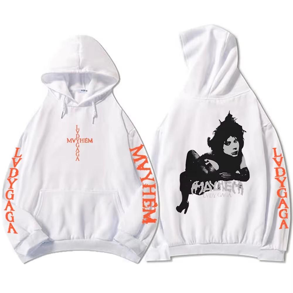 Hooded Pullovers Lady Gaga Mayhem Album Graphic Hoodies Hip Hop Unisex Streetwear Long Sleeve Loose Oversized Y2k Male Sweatshirts Print Hoody