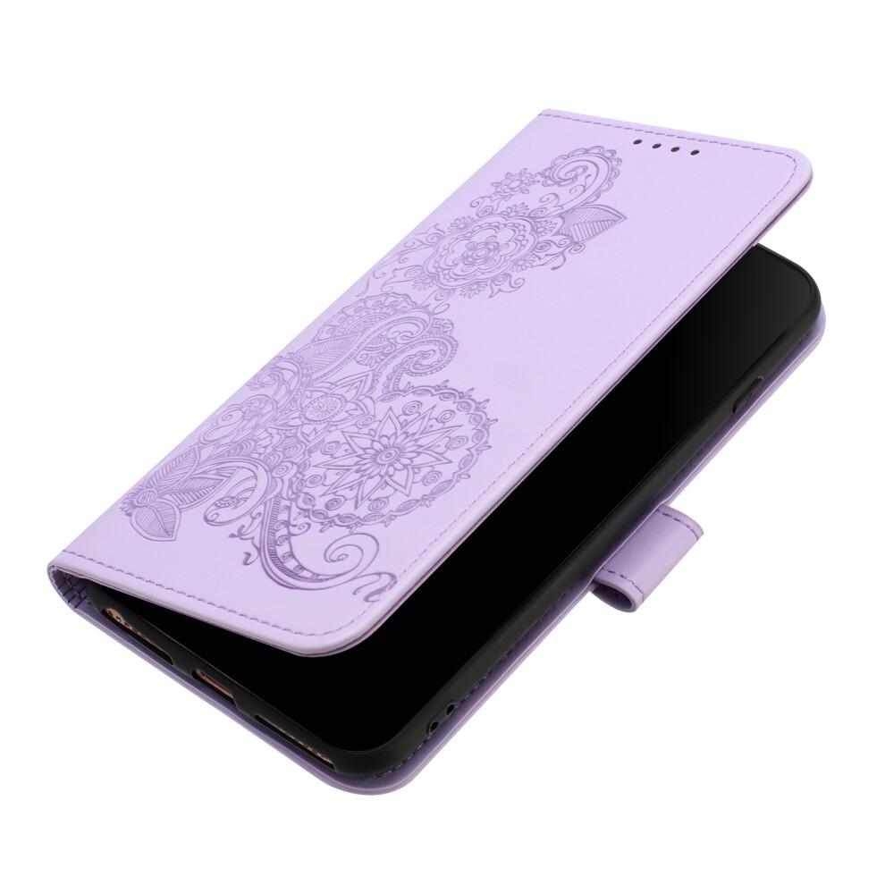 (iPhone 16, Purple) For iPhone 16 Phone Cases Mandala Flower Leather Wallet Mobile Cover with Strap