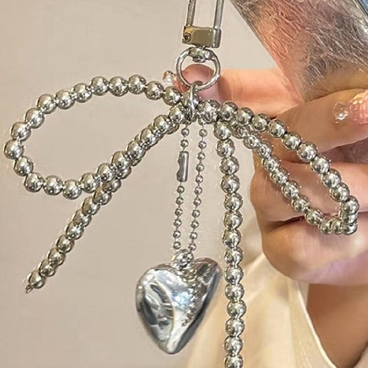 Fashion Bead Bowknot Heart Keychain Decorations Keyring Hanging Ornament