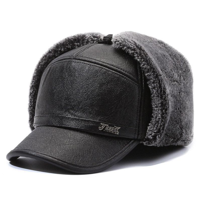 Herre Vinter PU Skinn Øreklaff Baseballcaps - Varm Bomullshatt for Menn i Middelalderen.