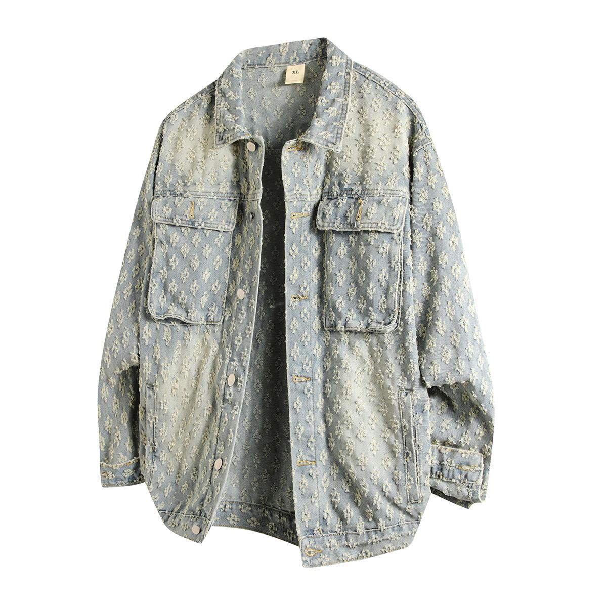 

Новая жаккардовая джинсовая куртка Мужская куртка Американский кэжуал Топы Мужская и женская 2XL