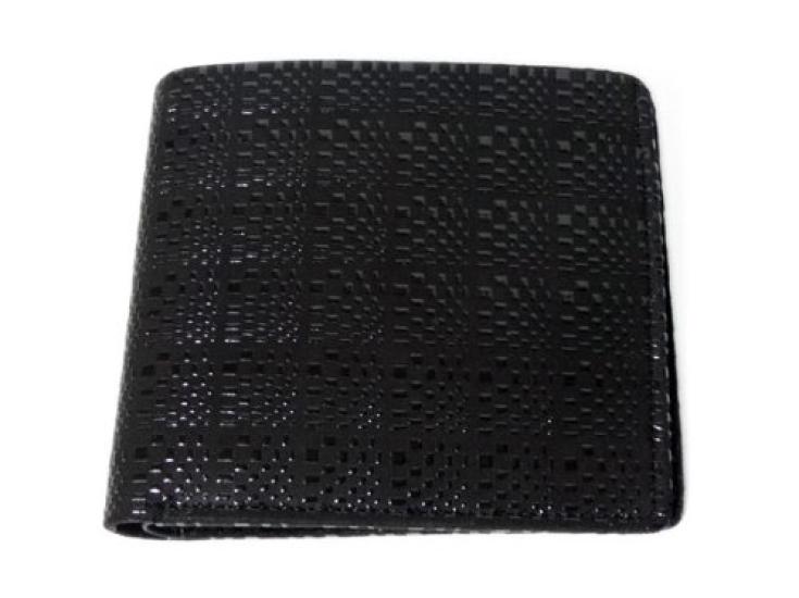 Inden bifold wallet 2003 bill compartment C black deerskin x black lacquer unusual checkered pattern [Indenya]