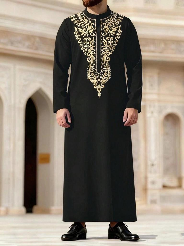 Embroidered Hooded Robe for Muslim Men, New Style Middle Eastern Thobe, Loose Long Sleeve Ethnic Design, Available Now