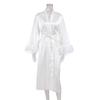 Spring Women's Nightgown Cardigan Feather Satin Robe Loose Long European American Bathrobe Ladies Home Wear
