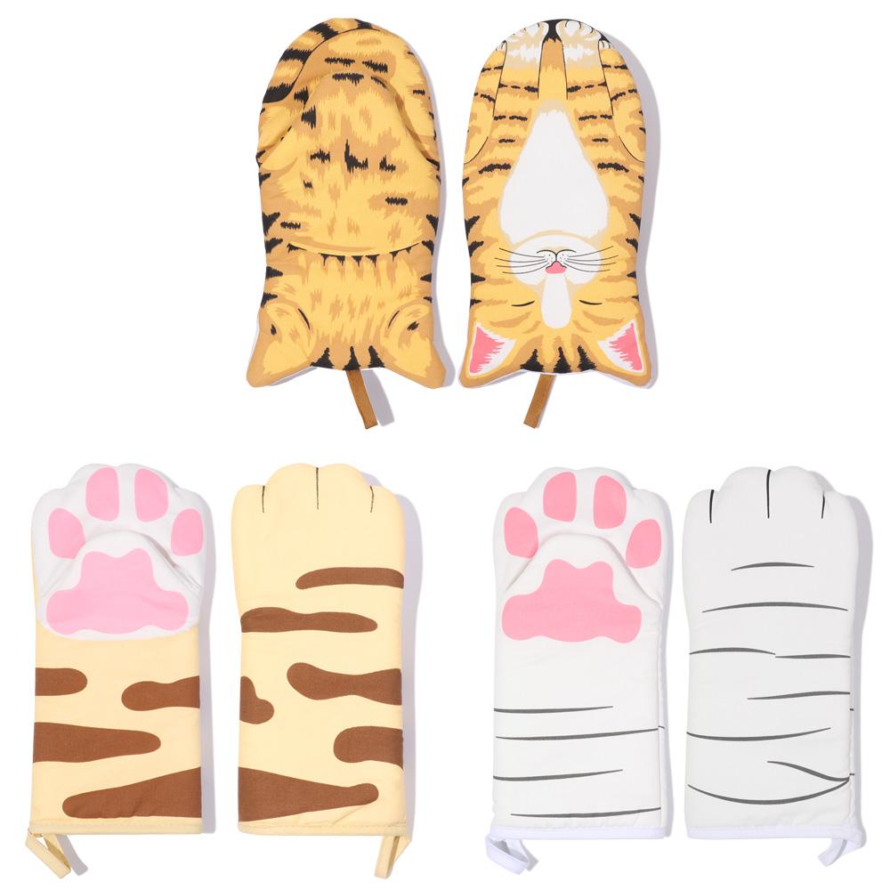 1Pc Cute Cartoon Cat Paws Pattern Oven Mitts Cotton Insulation Gloves Anti-Scalding Heat Resistant Baking Supply Microwave Tool