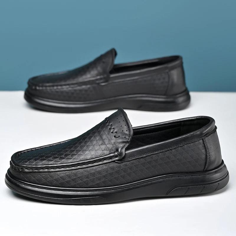 FashionGenuine Leather Casual Shoes for Men Handmade Platform Walking Shoes Leisure Walk Male Outdoor Footwear Hot Sale Slip on Loafers