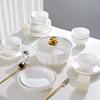 Pure White Ceramic Tableware Set: Dinner Bowls, Rice Bowls, Plates, Dishes, and Double-Ear Soup Bowls for Home Use.
