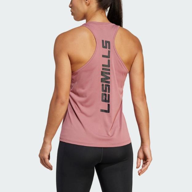 adidas X Les Mills Canotta Sportiva Versatile Traspirante con Stampa Lettere Donna Top Marrone Scuro Rosso JJ3151