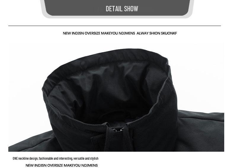 Men's Plus Size Cotton Padded Winter Jacket - Casual Stand Collar, Solid Color, Short Puffer Coat