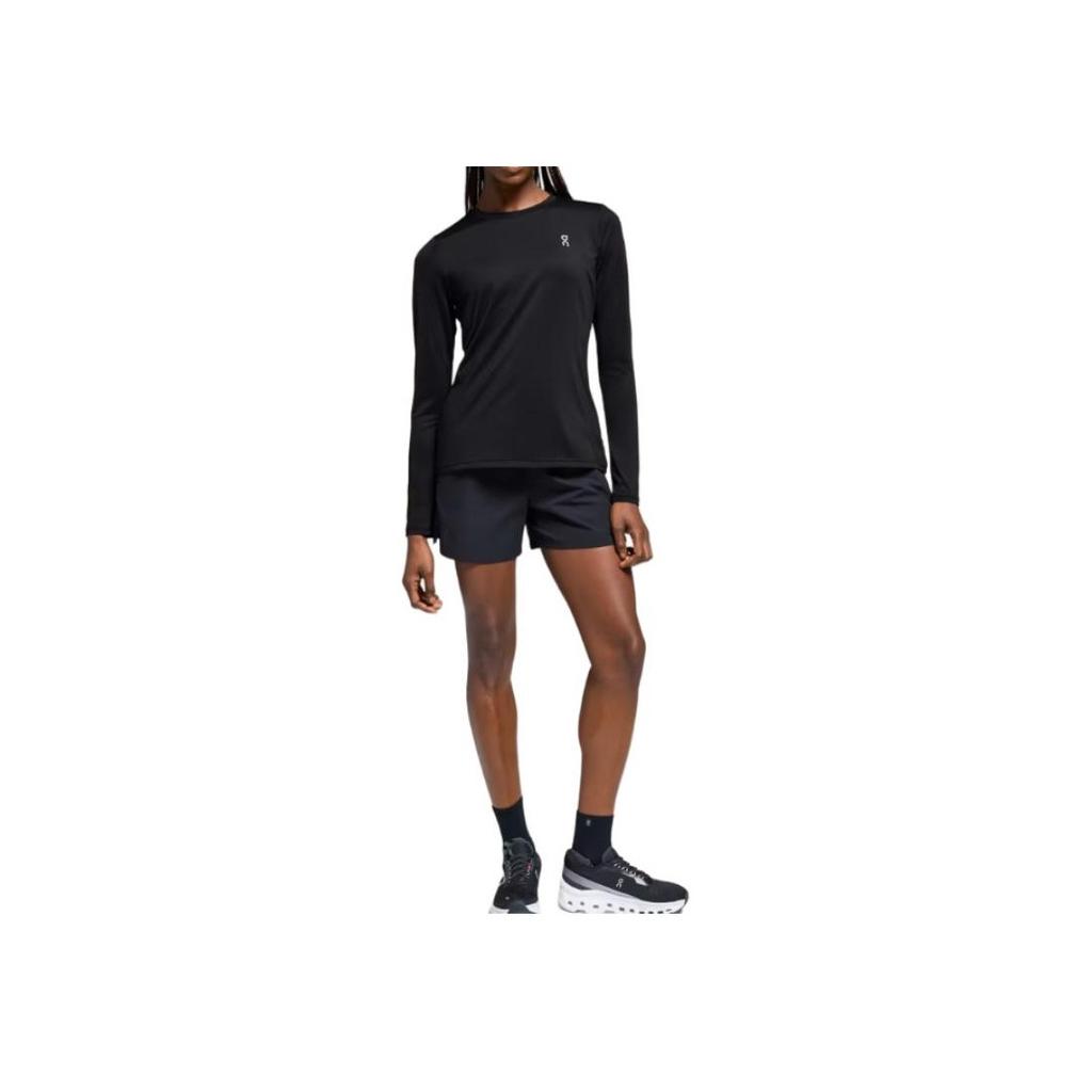 Einfarbiges Damen Langarm-T-Shirt mit amerikanischem Logo-Print Schwarz 1WE10920553