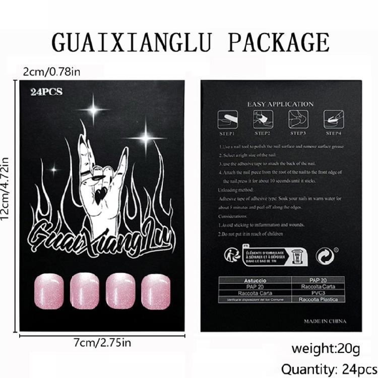 Unha Postiça Curta Quadrada Unha Postiça com Designs Olho de Gato Glitter Cola na Unha Brilhante Unha Postiça Unha Artificial