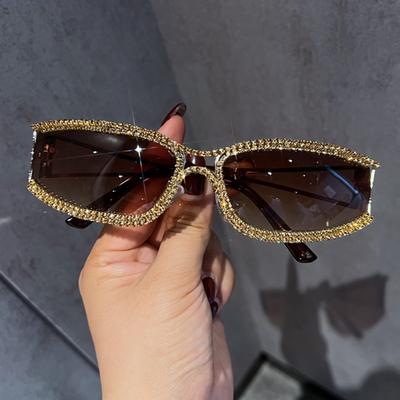 New Diamond Studded Trendy Sunglasses For Spicy Girls, Square Street Photography Sunglasses