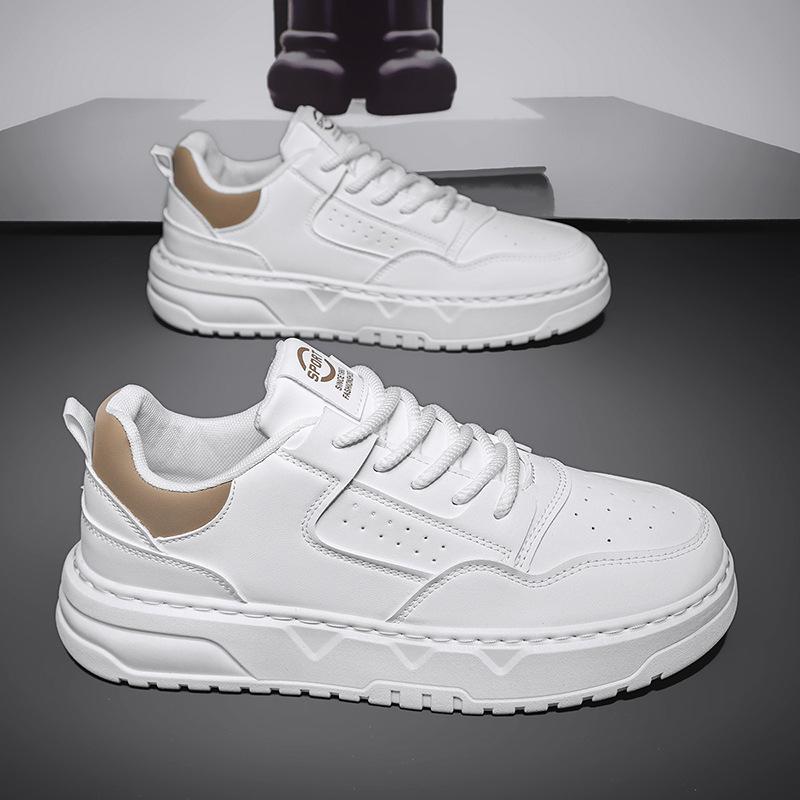 Men's shoes spring and summer fashion trend versatile leather platform white shoes men's youth casual sports board shoes