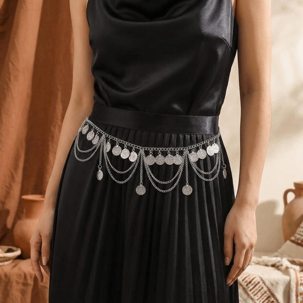 Zinc Zinc Alloy Belly Belt Adjustable Waist Decorative Chain Fashion Metal Coin Waist Chain Women Ladies