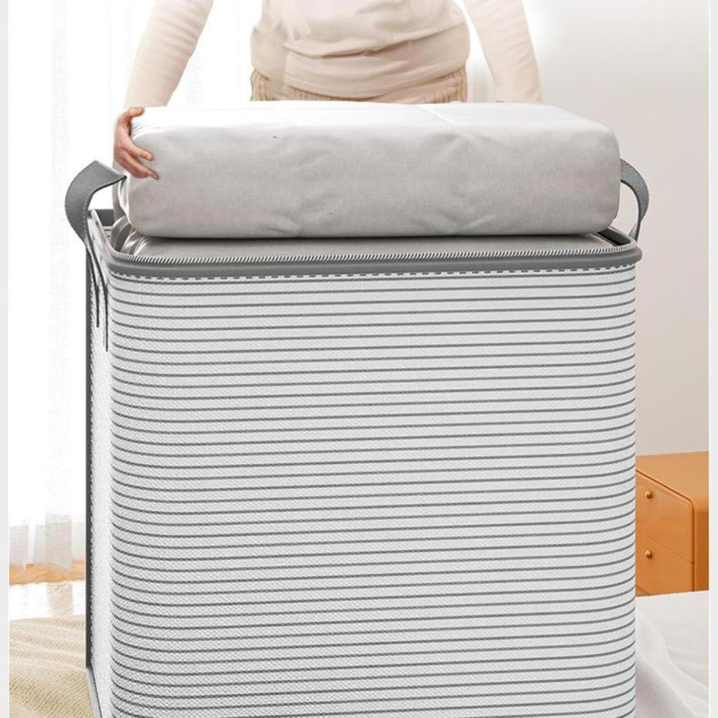 1Pc Portable Large Capacity Quilt Storage Bag Foldable Cute Strip Pattern Clothes Organizer Perfect Home Moving Storage Bag