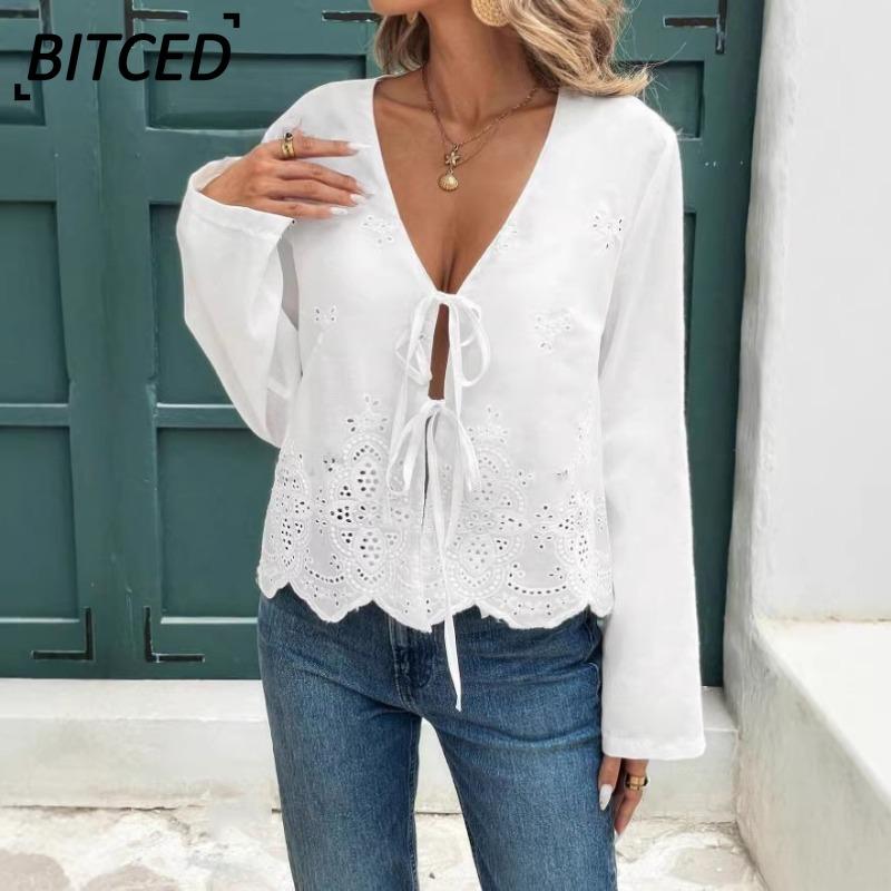 BITCED Damenmode, lässig, einfarbig, langärmelig, Blusen und Hemden
