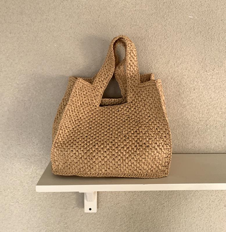 

Bohemian Straw Bag Tote Hollow Floral Beach Bags For Women Handbag Handmade Woven Shoulder Bag Summer Travel Shopper NEW хаки