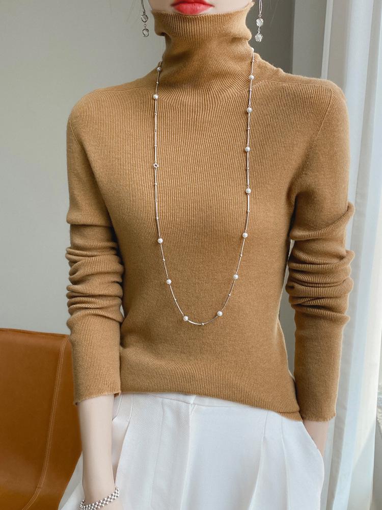 Dámský přiléhavý rolák 2025 - Pletenina z jemné vlny, Jednobarevná základní vrstva