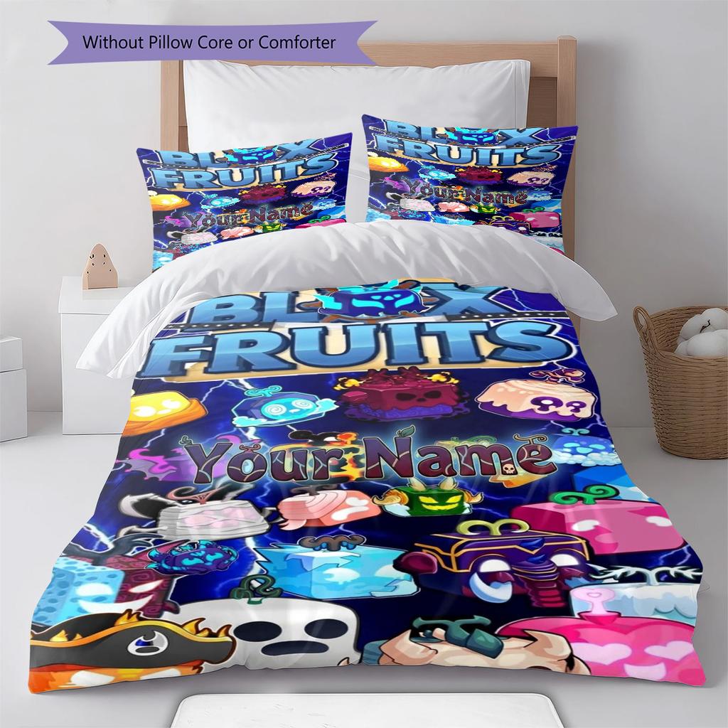 Blox Fruits Adventure Custom Name Pattern Bedding Quilt Set Quilt Cover Pillowcase Home Birthday Gift(1 * duvet cover + 2 * pillowcase, without core)