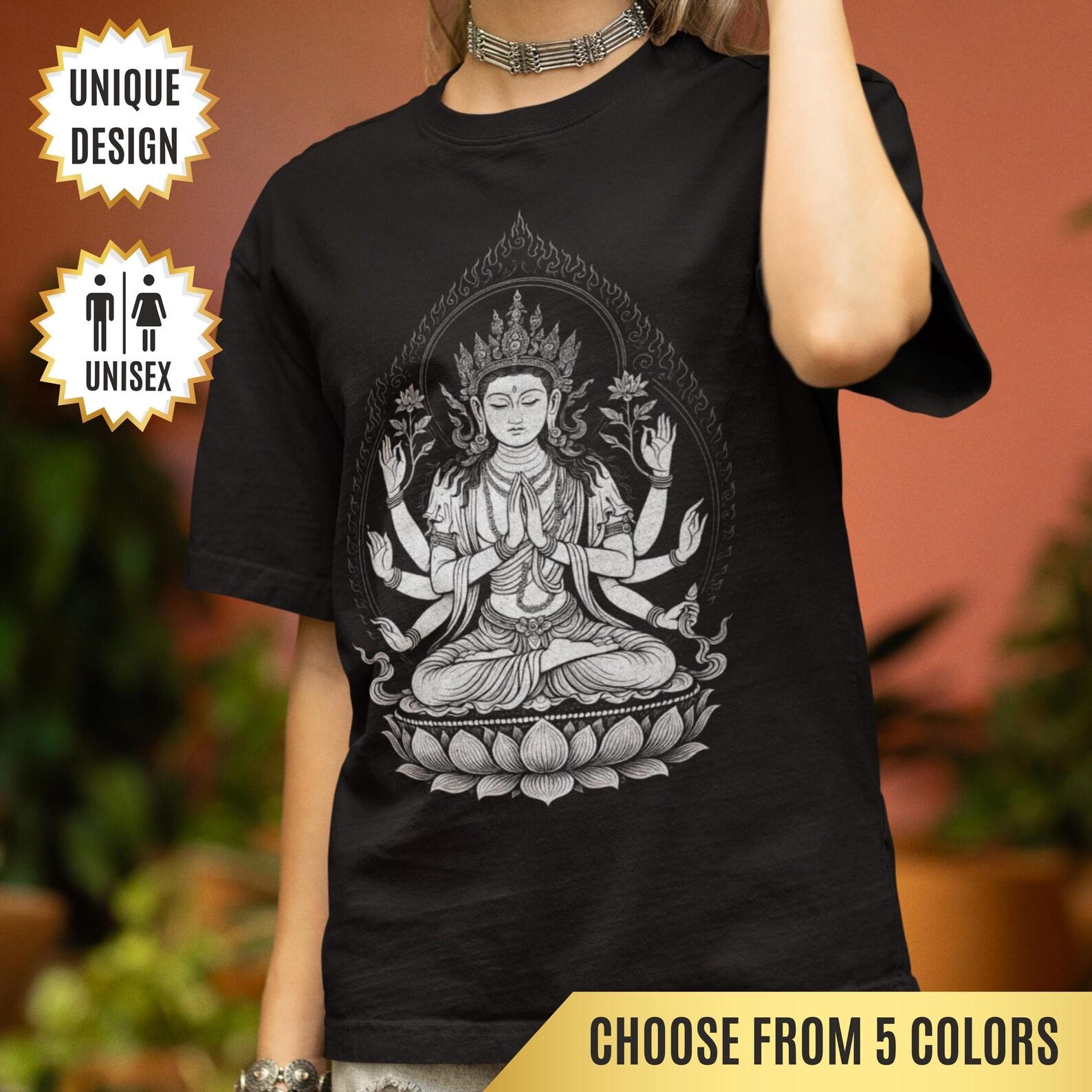 Avalokiteshvara T-Shirt Bodhisattva of Compassion Tee Buddhist Mindfulness Shirt | Spiritual Gift for Yogis & Inner Peace Seekers S