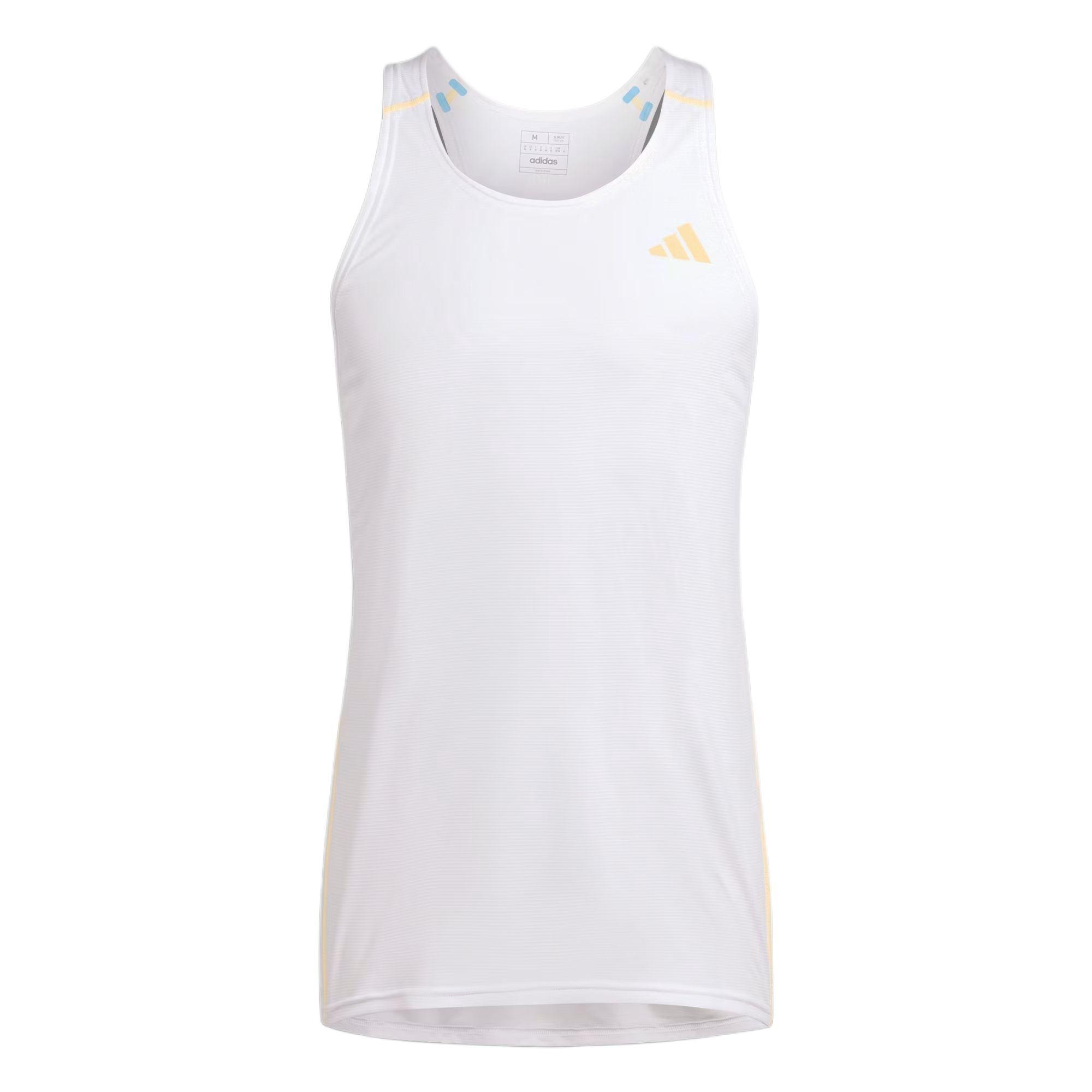 adidas Adizero Running Singlet Asia Sizing White Yellow Men s IM9836 L