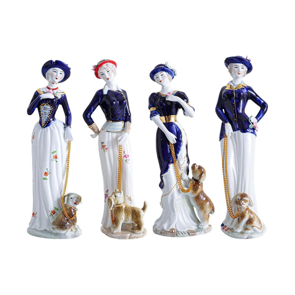 Girl Figurine European Crafts Ceramic Lady with Dog Statue Sculpture Girl Statue for Entrance Cabinet Shelf Housewarming Gifts