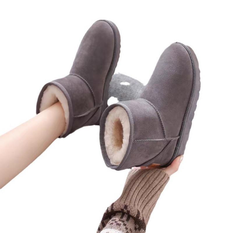 Snow Boots Women's New Winter Fur Integrated Fleece Thickened Warm Snow Cotton Shoes Short Boots