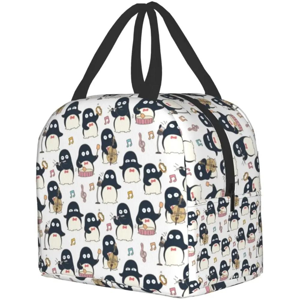 Cute Penguin Musician Pattern Lunch Box Bento Box Insulated Lunch Boxes Reusable Waterproof Lunch Bag for Office Picnic Hiking