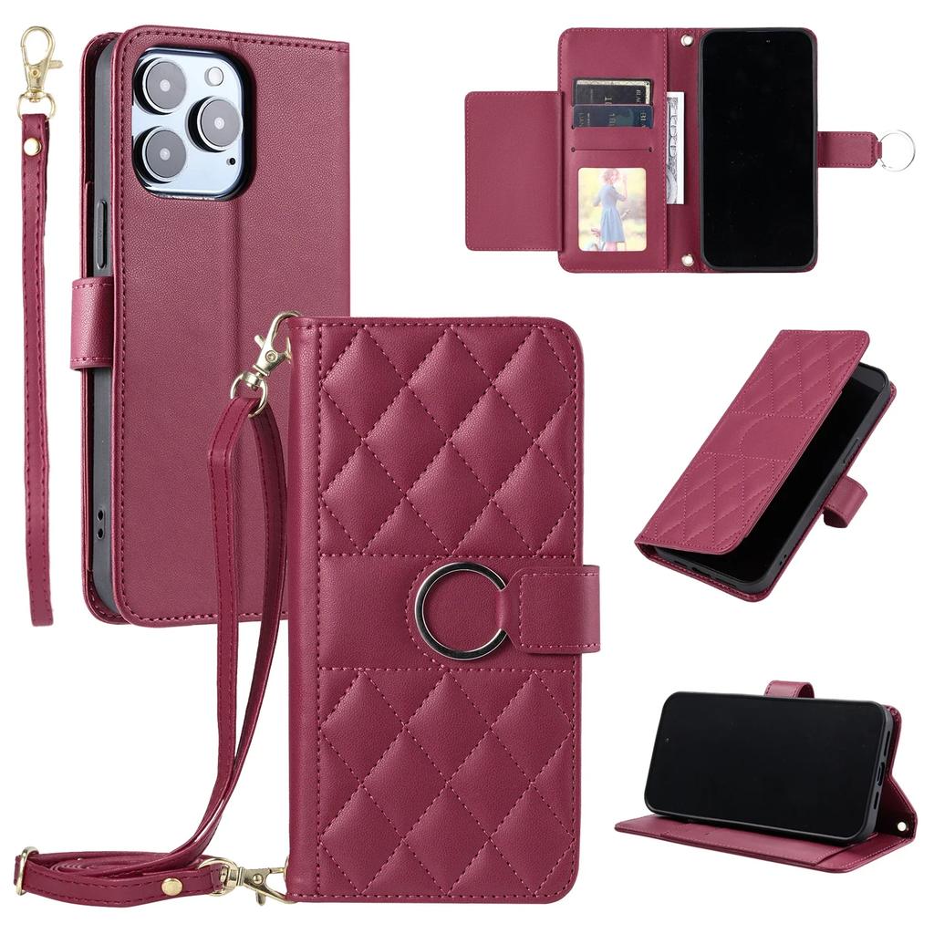 Crossbody Card Solt Ring Holder Wallet Leather Case For iPhone 16 Pro Max 15 Plus 14 13 12 11 Lanyard Book Flip Bag Pocket Cover