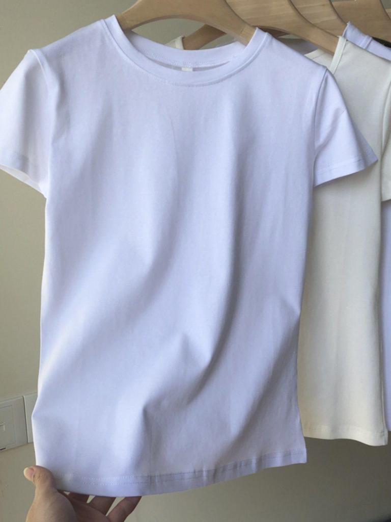 Women's Trendy Cotton Short-Sleeve Tee - Loose Fit, Solid Color, Korean Style, Summer 2025