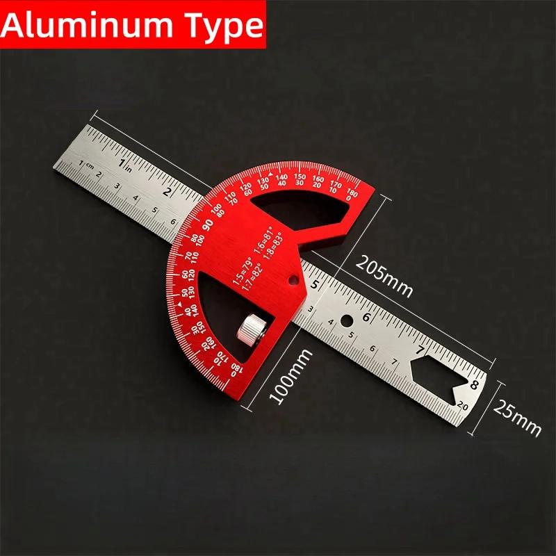 8/12Inch 180° Protractor Aluminum Alloy / Plastic Angle Finder Angle Ruler Woodworking Tools Measuring Ruler Meter Goniometer