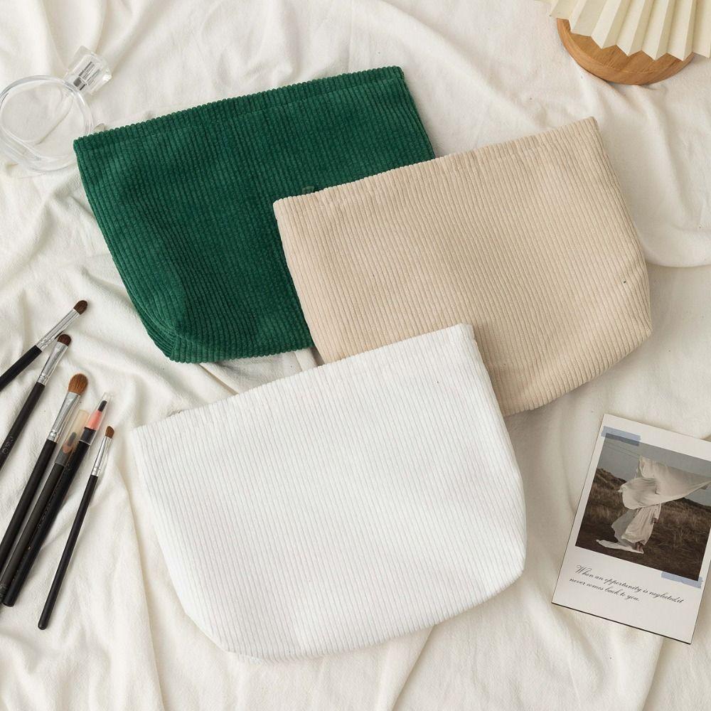 Solid Color Corduroy Cosmetic Bag Corduroy Material Korean Style Canvas Bags Wear-resistant Portable Cosmetic Storage Bag