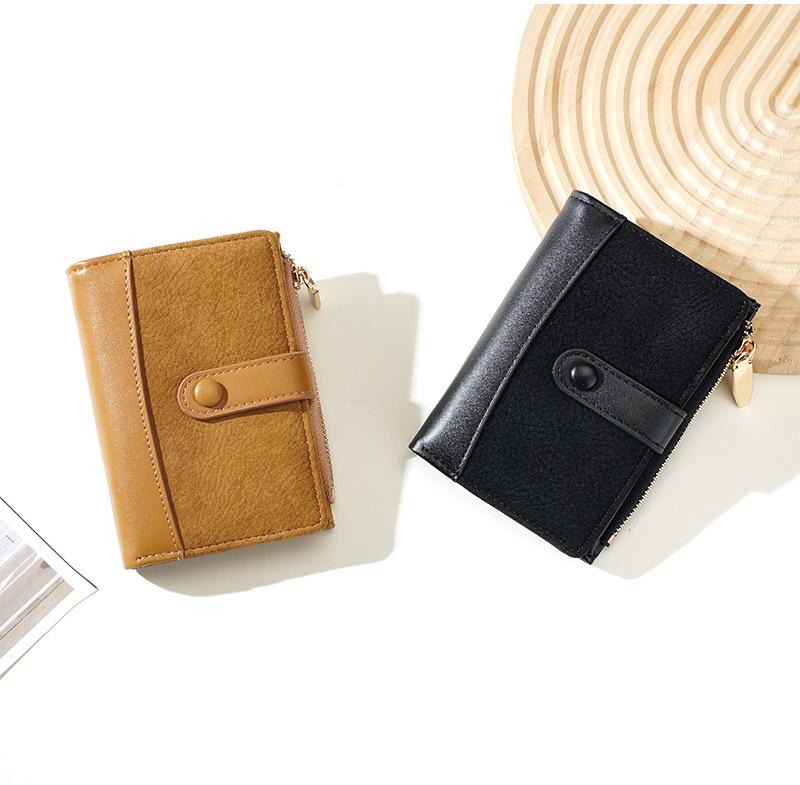 Korean Style Color Block Women's Wallet: Two-Fold with Snap Button, Zipper Coin Purse, Multiple Card Slots, and Large Capacity.