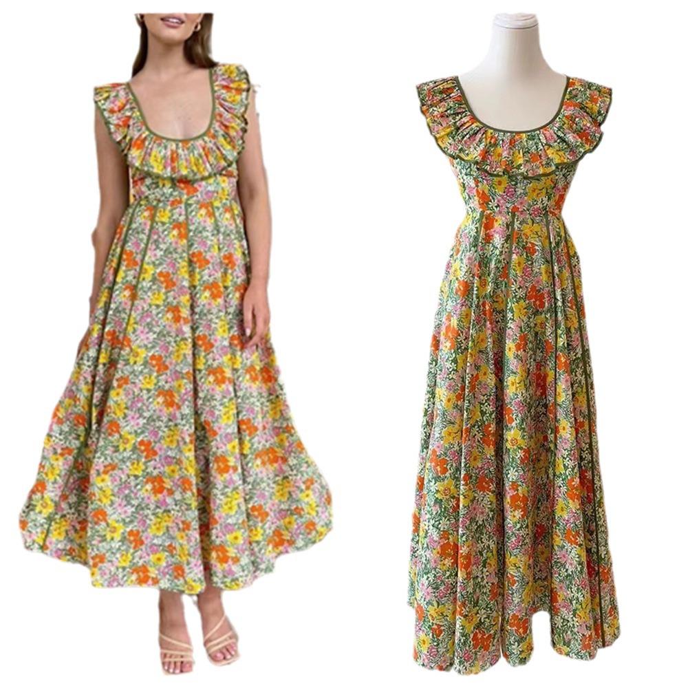 Australijska świąteczna sukienka z odkrytymi plecami w kwiaty: Spódnica długa w stylu retro pasterskim dla kobiet