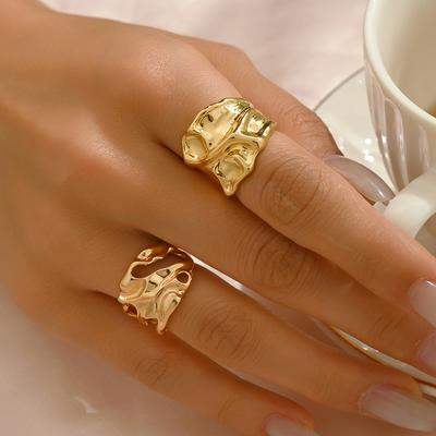 Neues Damen-Set geometrischer Ringe, vielseitiges Metall-Nischendesign, offener Ring, Damen-High-Sense