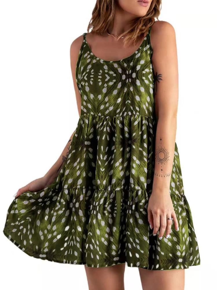 Women's Graffiti Print Spaghetti Strap Mini Dress - Boho Floral Backless Sundress
