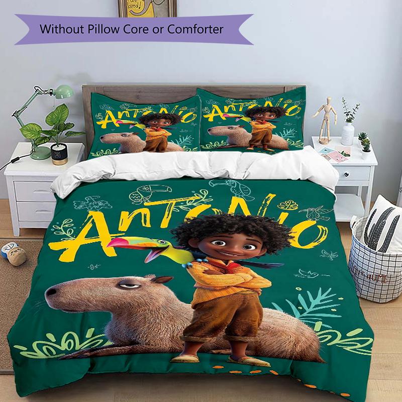 3pcs Encanto Antonio Madrigal & Capybara Bedding Set, Including 1 Quilt Cover and 2 Pillow Shams, Without Filling, Soft and Comfortable Home Bedroom