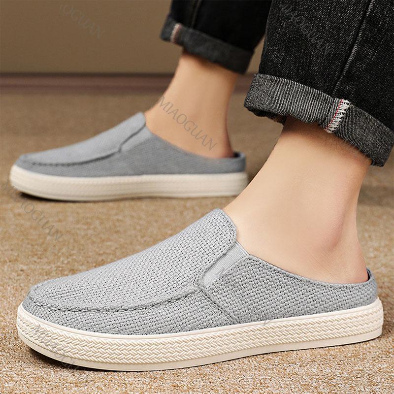 Half Slipper Man Shoes Summer Breathable Casual Comfortable Wearing Outside Slippers Home Men's Shoes Solid Color Baotou Slides