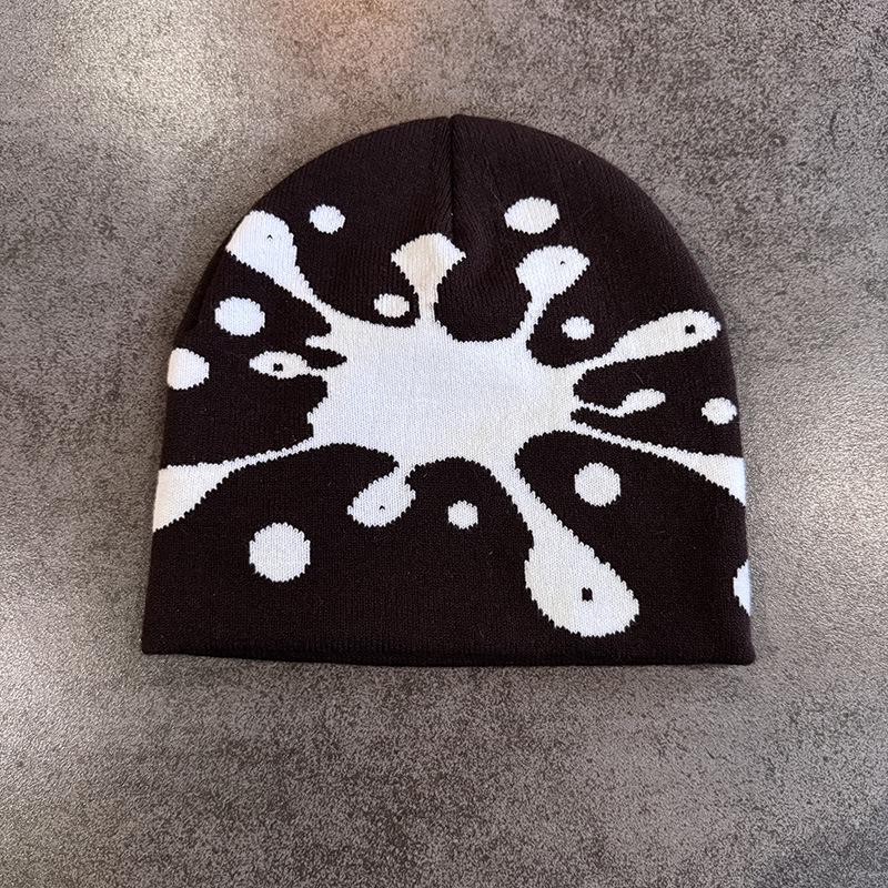 Water Drop Print Knit Beanie Men Women Soft Stretchy Skull Cap for Street Fashion Casual Outing Trendy Unisex Winter Hat