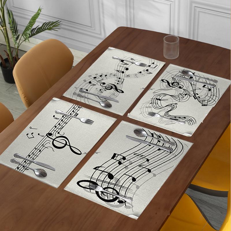Vintage Musical Note Placemats Kitchen Placemat Dining Table Mats Tea Coaster Cotton Linen Pads Bowl Cup Mats 40X30cm Home Decor