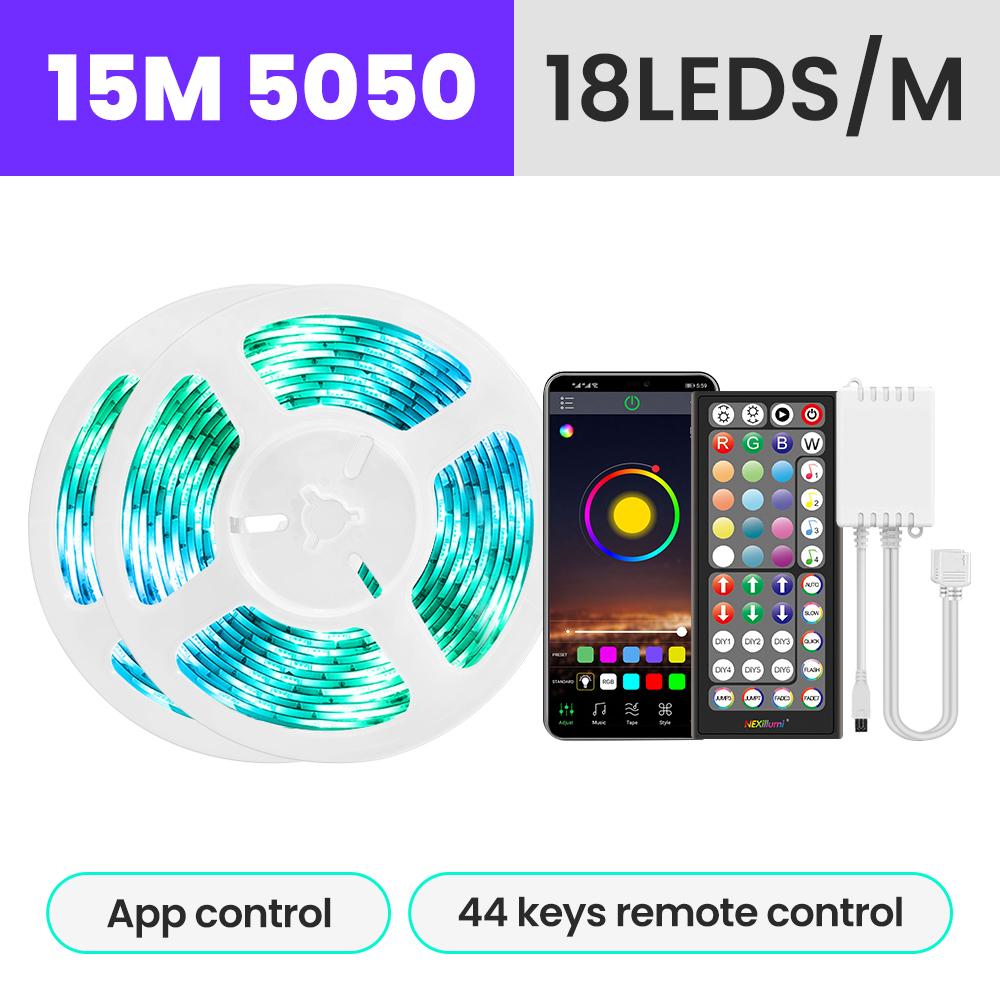 5050 RGB Led Strip Lights DC12V with 44-key Remote & APP Control, Music Sync Colorful Tape for Room Christmas TV Backlight Band