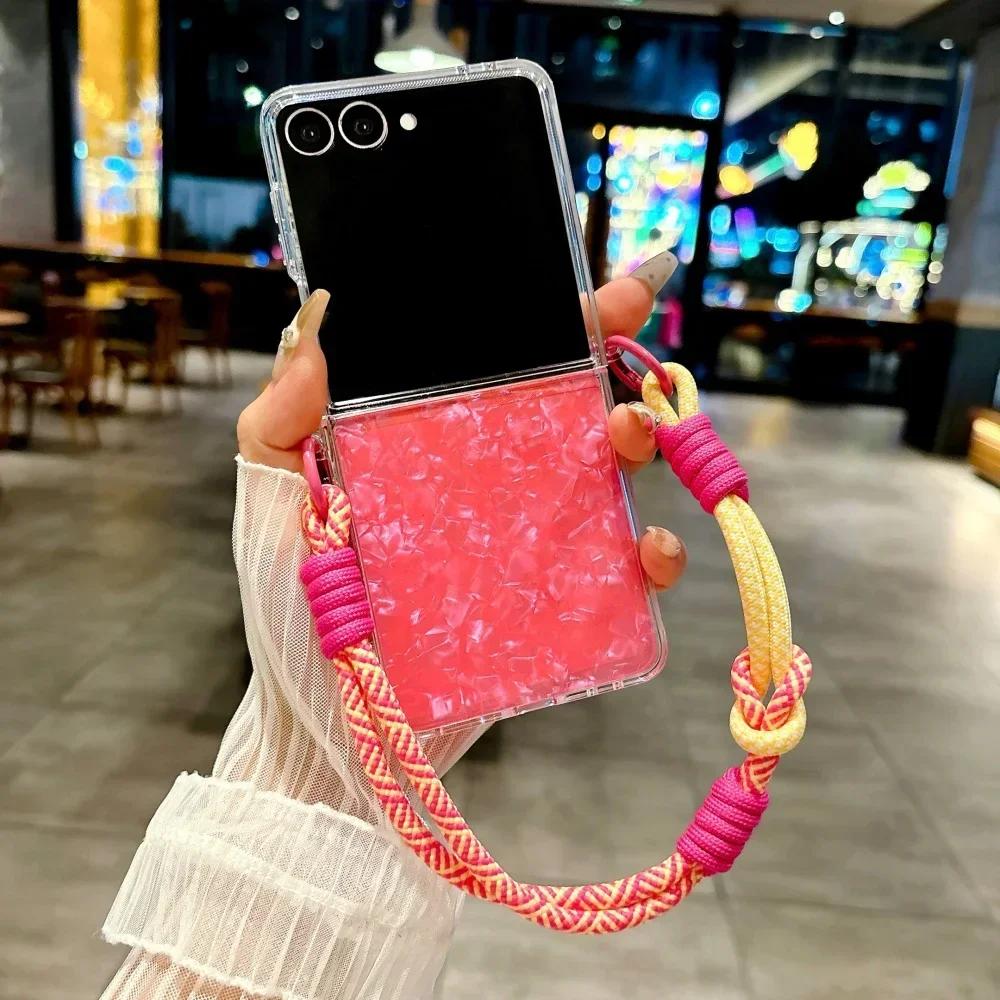 

Градиентный Волнистый Цветной Ремешок Чехол для Телефона для Samsung Galaxy Z Flip 7 6 5 4 3 Тонкий Жесткий Чехол Ремешок на Запястье Защитная Крышка Galaxy Z Flip7 ярко-розовый